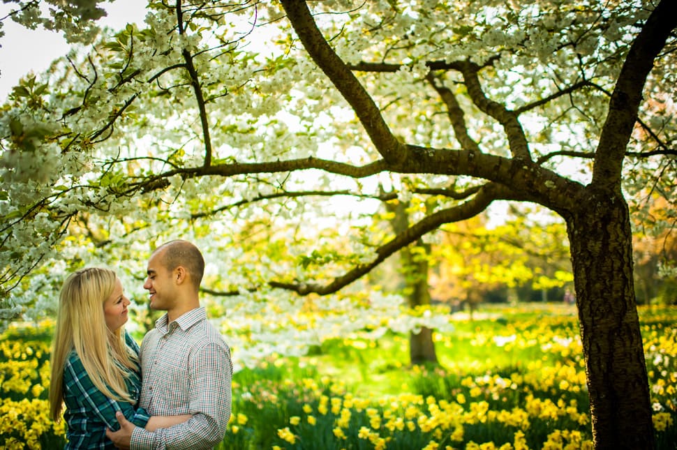 spring pre-wedding shoot, Hampton Court engagement