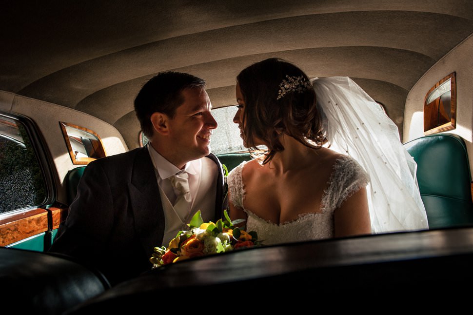 leaving bride in wedding car going to Coltsfoot Country Retreat wedding at night