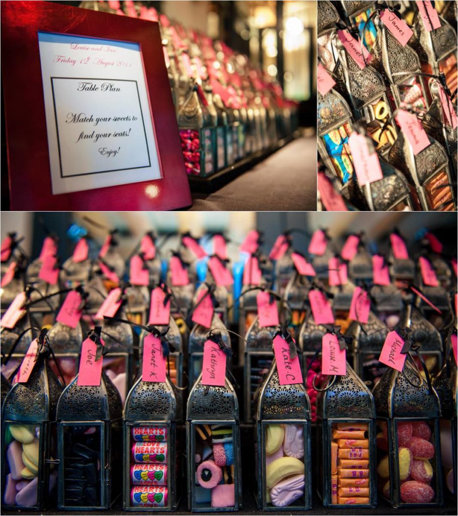 Wedding favour sweets used as a seating plan