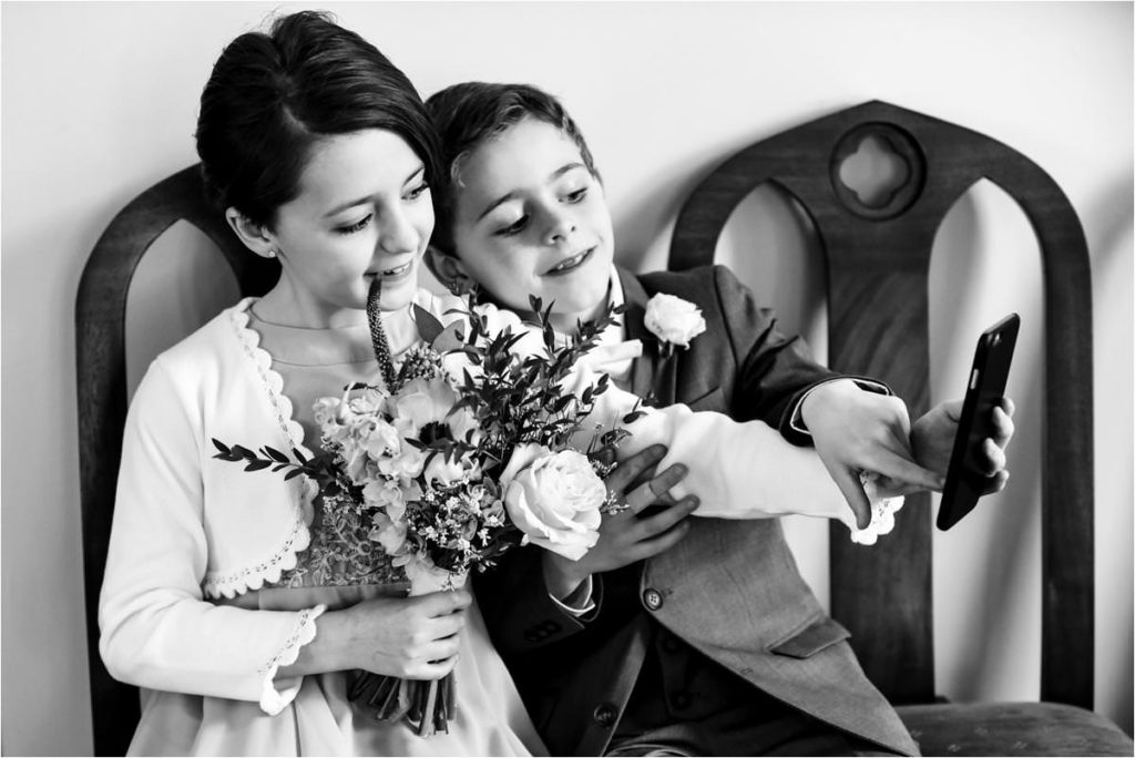 Kids take a selfie at St Albans Registry Office wedding ceremony.