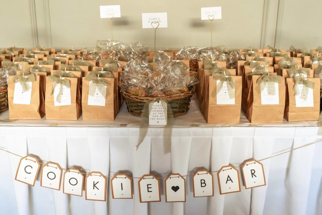 Homemade cookie bar wedding favour table