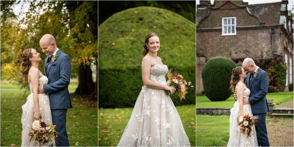 Trio of couple photos from the formal gardens at Rothamsted Manor