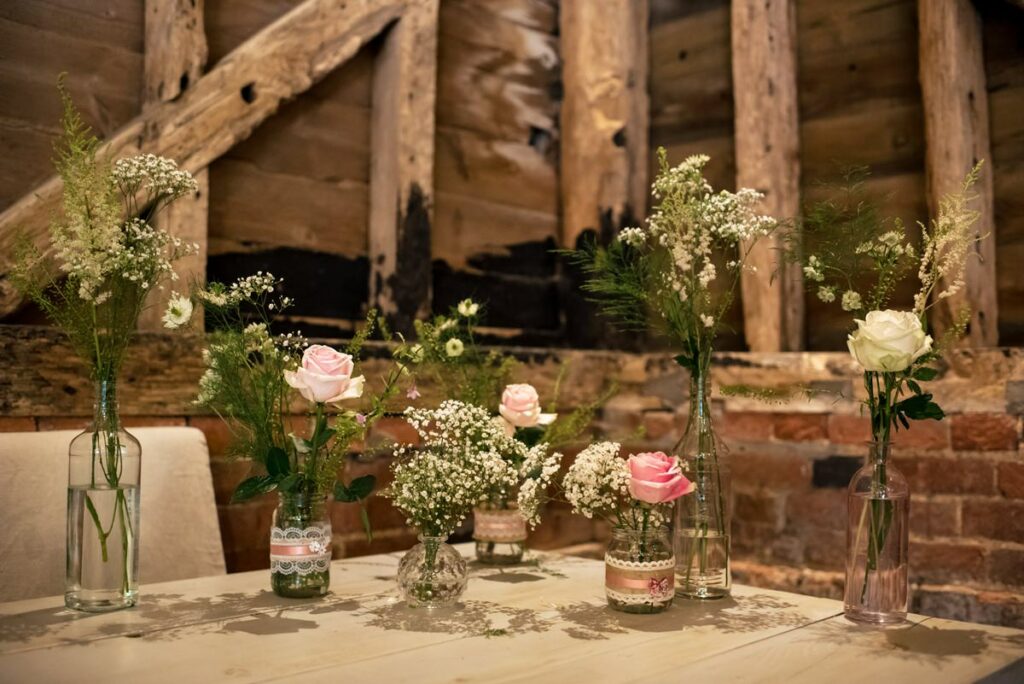 Flower table display at Milling Barn