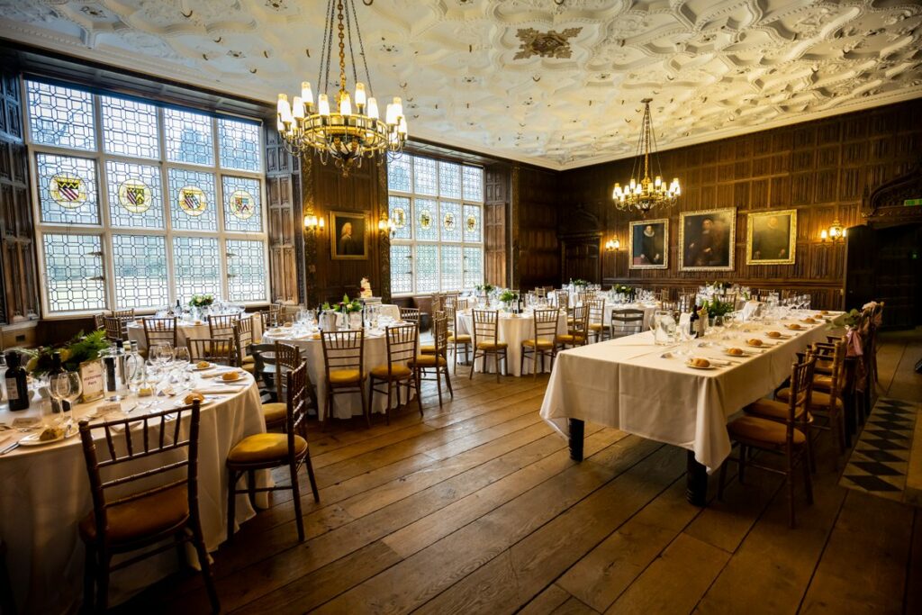 Rothamsted Manor set up for wedding breakfast