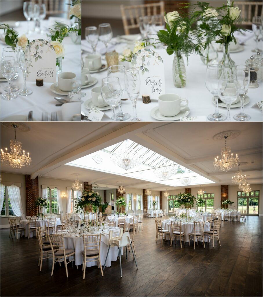 Hester Ballroom at Offley Place set up for wedding breakfast