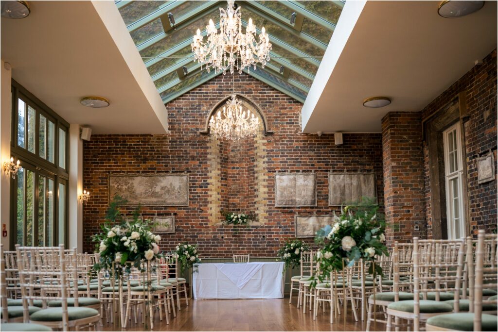 The Conservatory at Offley Place set up for a wedding ceremony