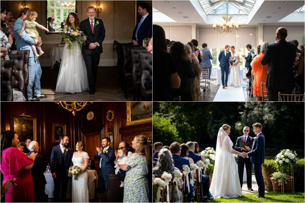 Four photos showing the different ceremony areas with wedding ceremonies taking place at St Michael's Manor Hotel, St Albans