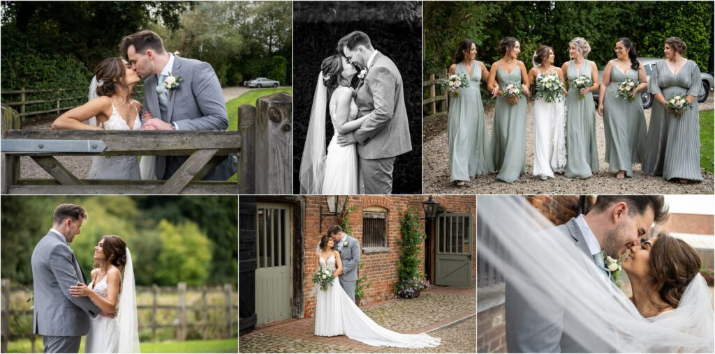 Collage of couple photos from Tewinbury Farm summer wedding