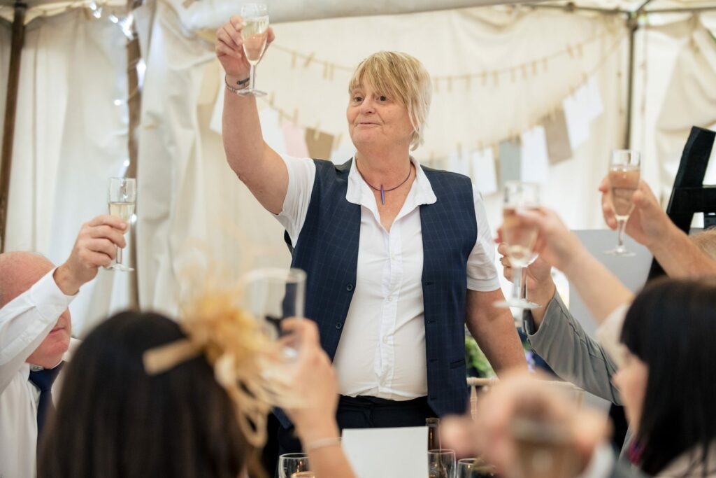 Wedding guest gives a wedding toast