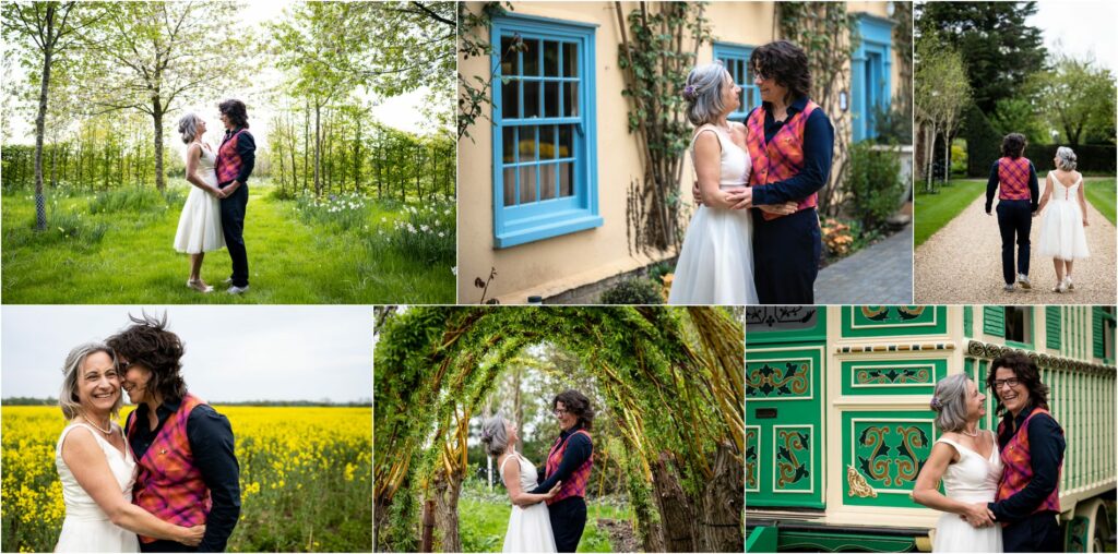 Montage of couple photos of two brides at South Farm
