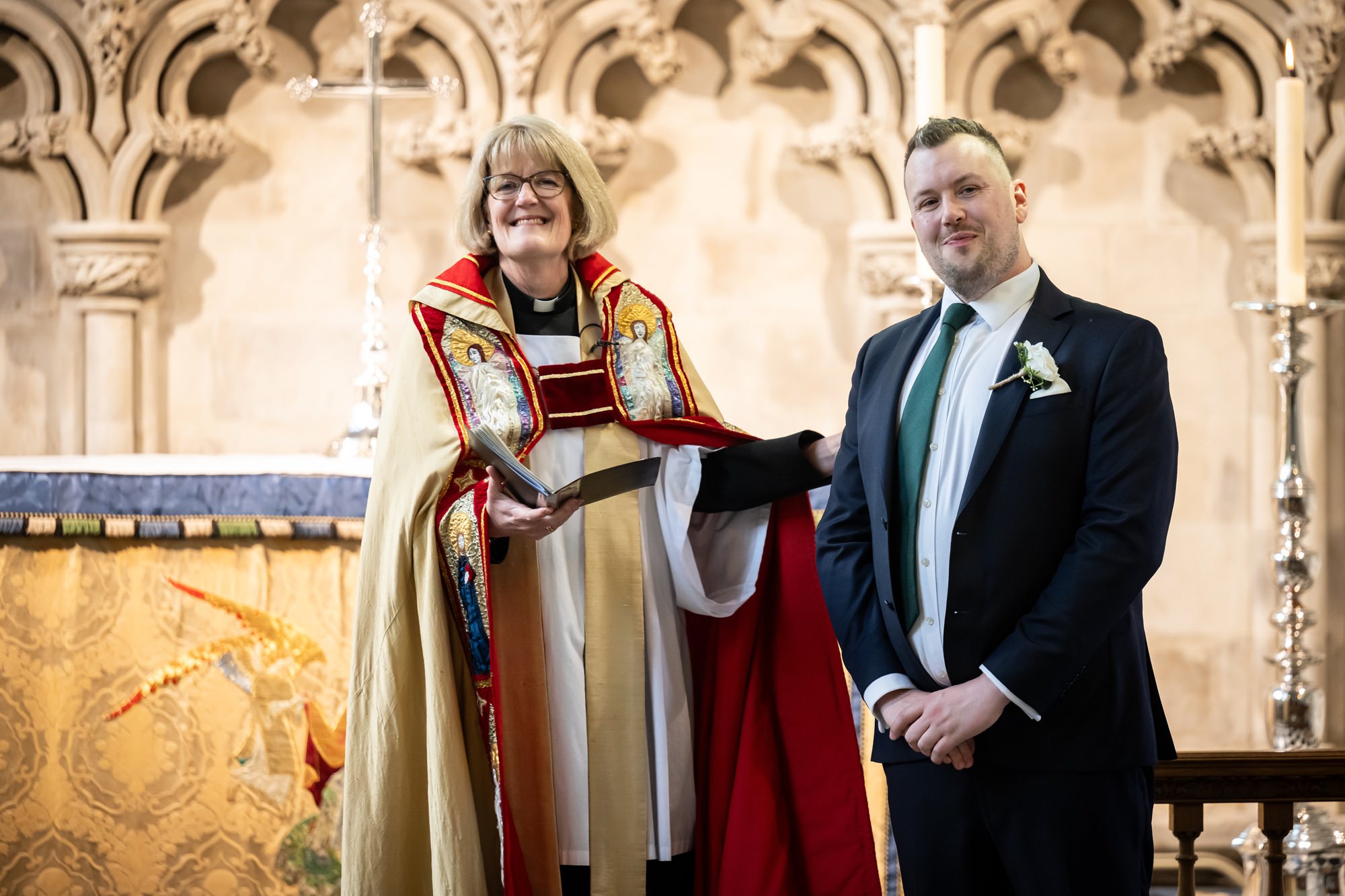Groom waits at top of St Albans cathedral aisle
