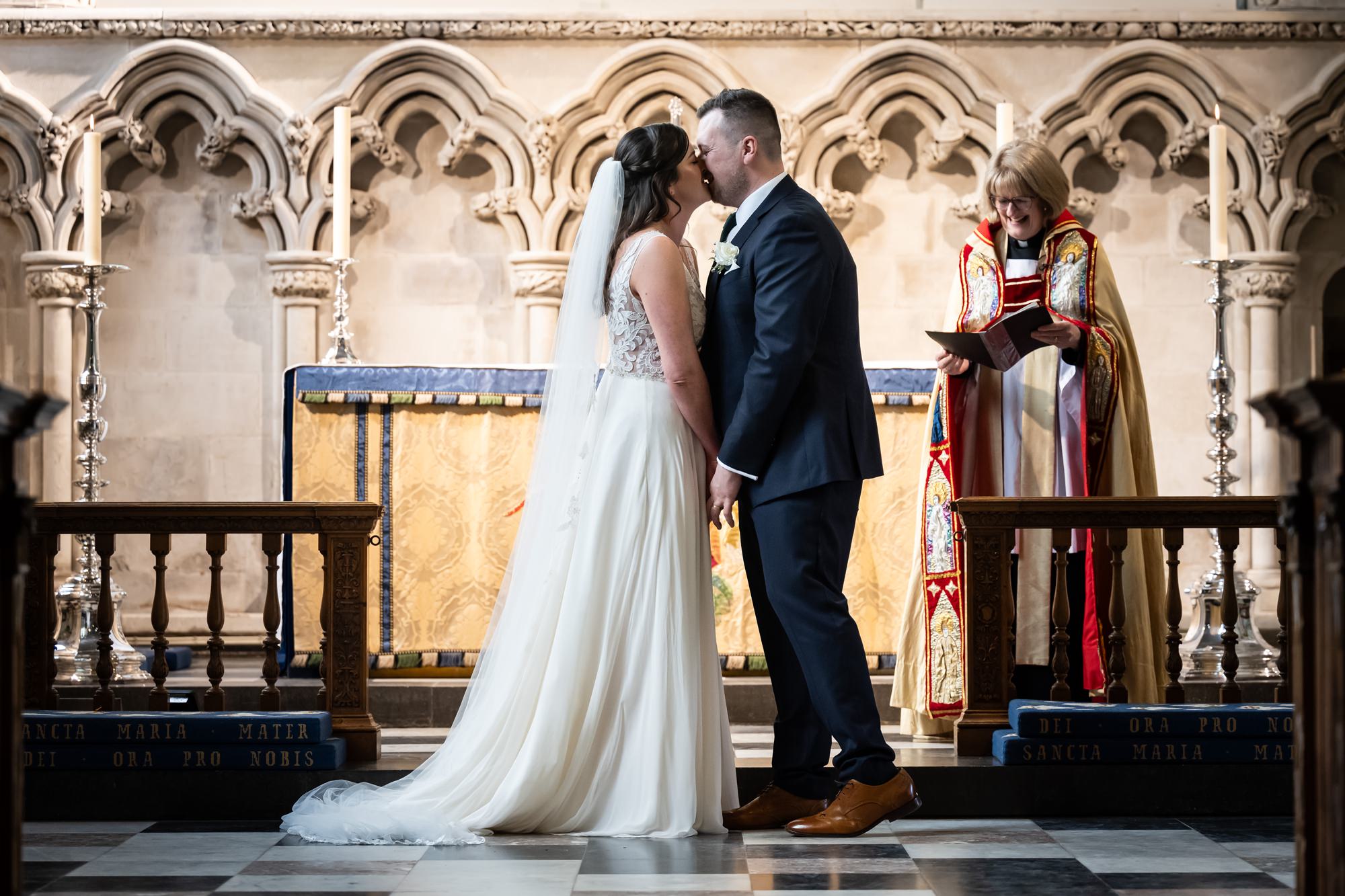 Bride and groom have first kiss in St Albans cathedral