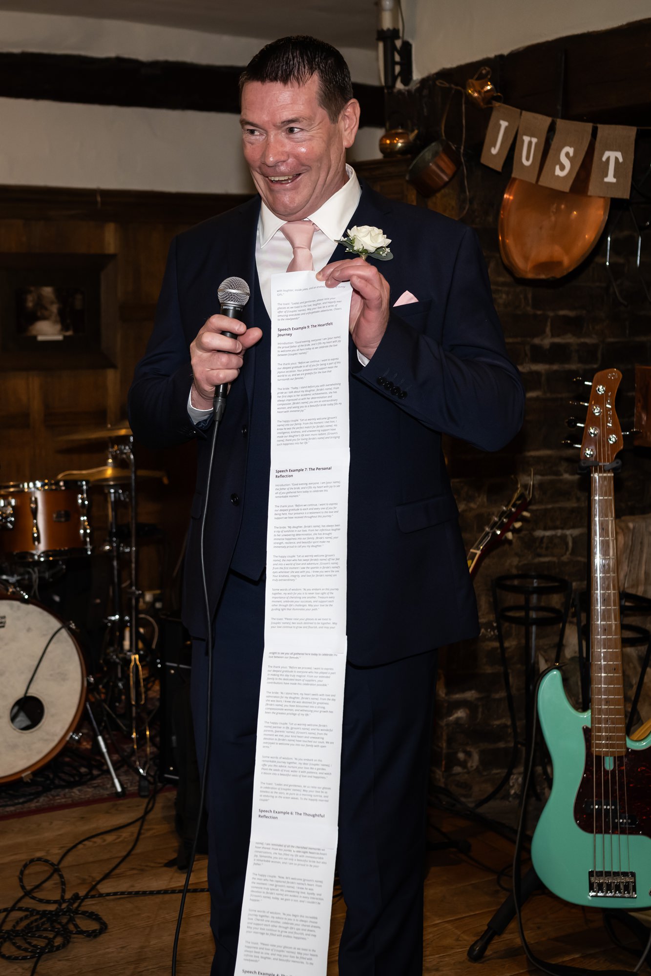 Dad makes joke speech with scroll at St Albans pub wedding reception