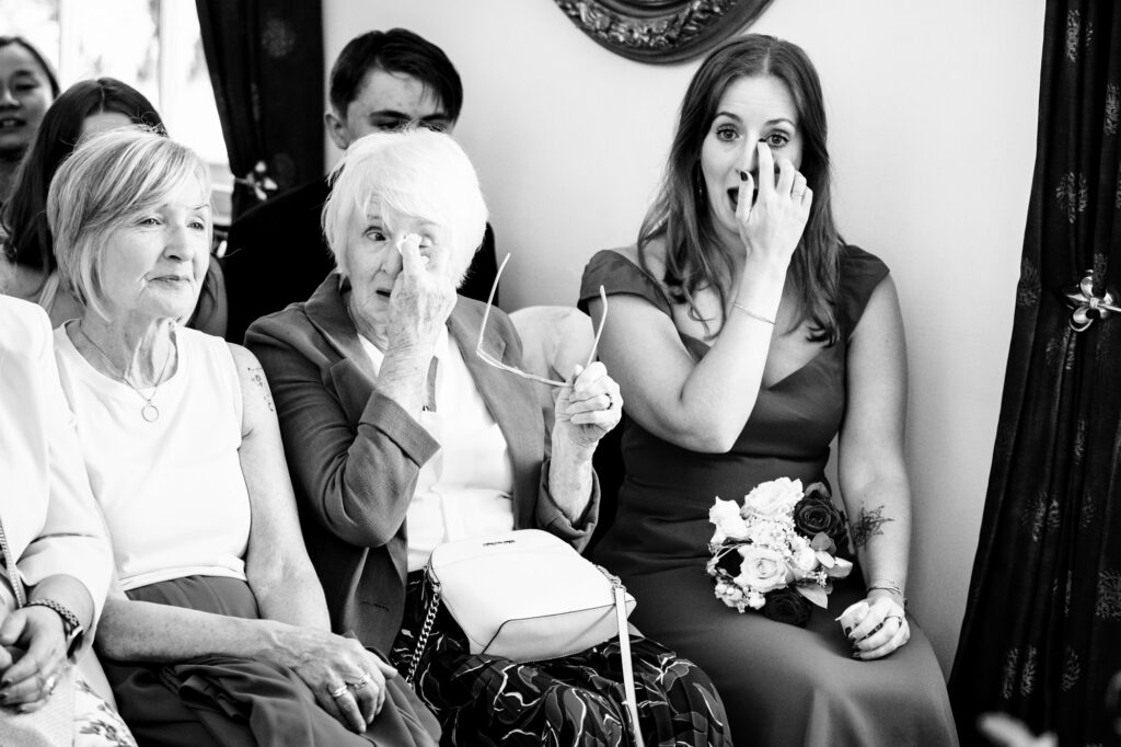 Guests wipe away tears during Hertford Register office intimate wedding