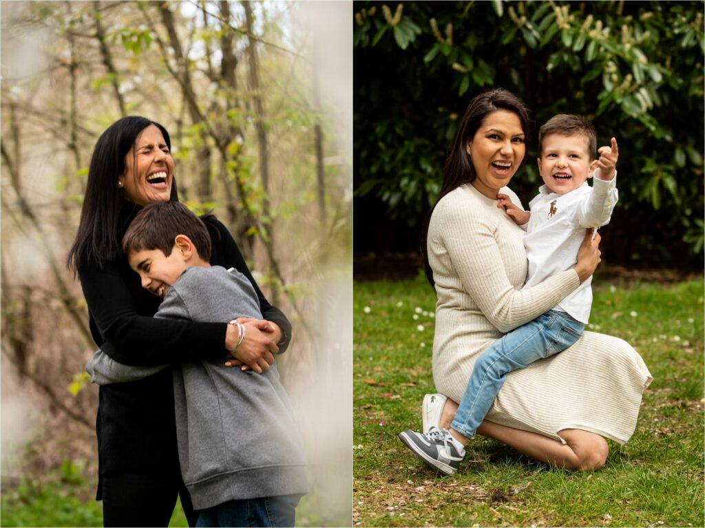 Candid lifestyle photo of Mums and laughing children taken during a family shoot in Hertfordshire