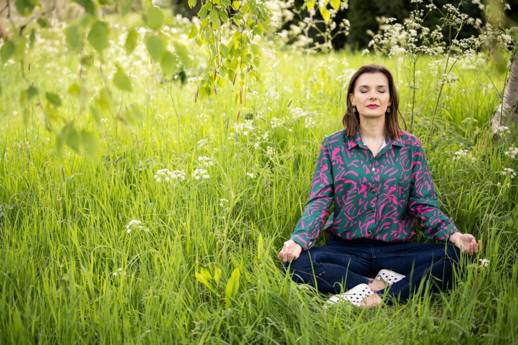 Hertfordshire coach meditating during branding shoot