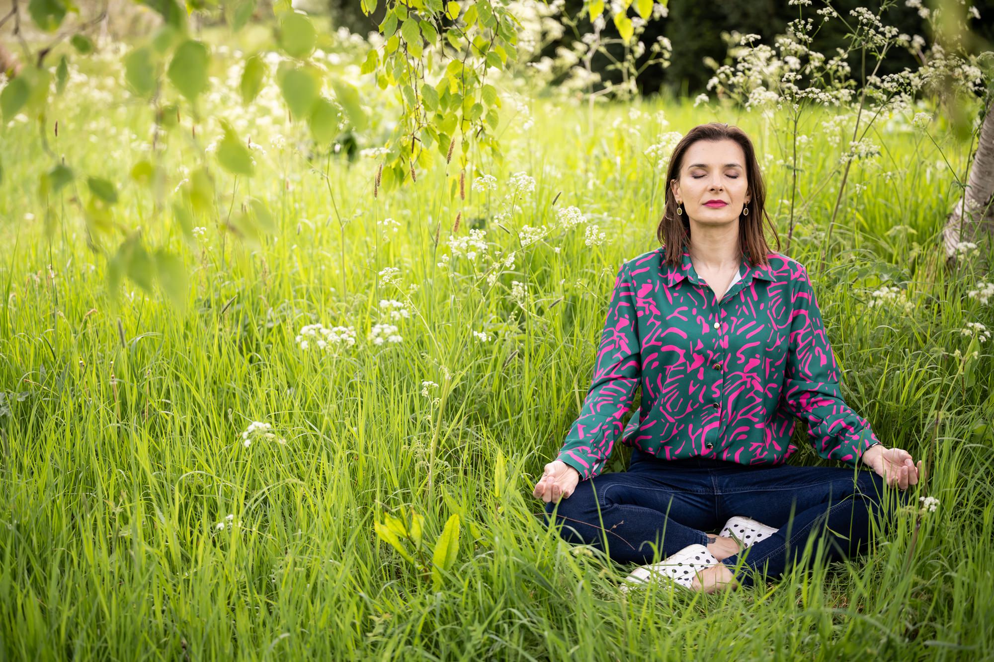 Hertfordshire coach meditating during branding shoot