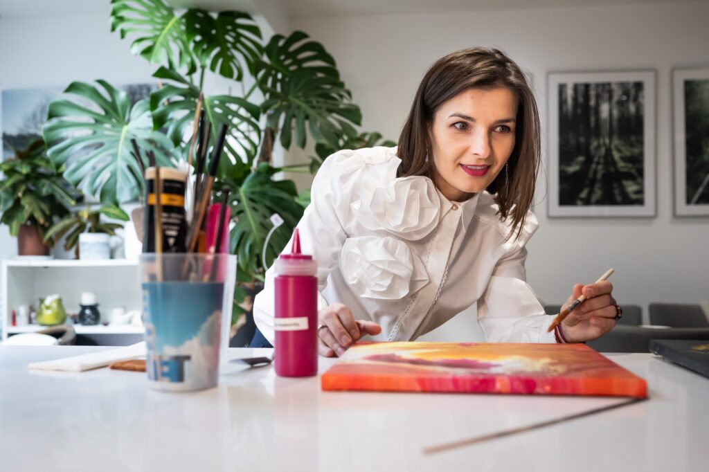 Hertfordshire business woman showing hobbies during broad branding shoot