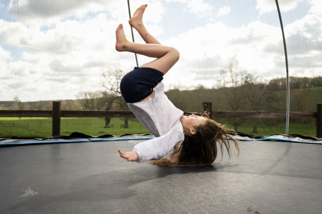 Girl photographed during backflip on trampoline at family's Hertfordshire home